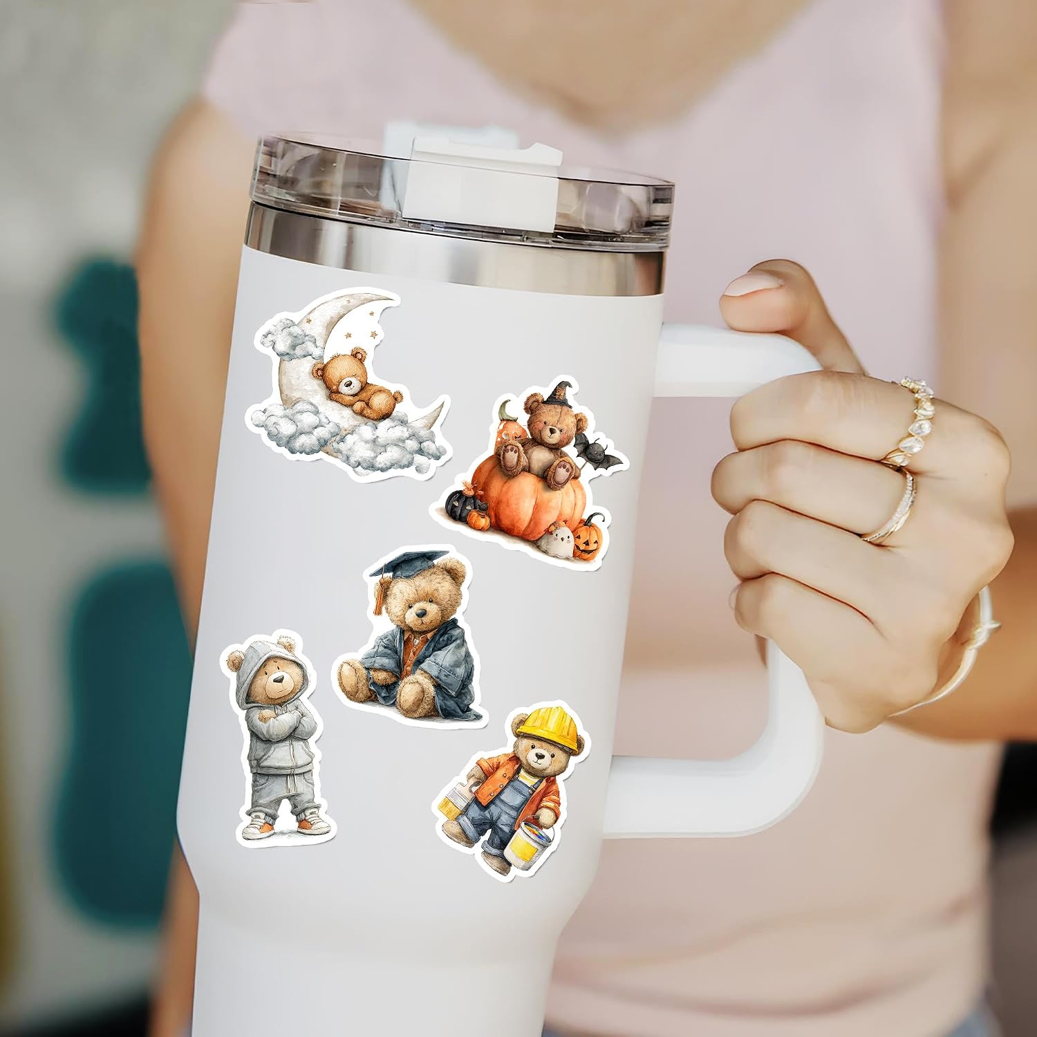 50 Pcs Cute Brown Bear Stickers Cartoon Toy Bears Sticker Waterproof Kawaii Animal Vinyl Decal Laptop Water Bottles Scrapbooking Phone Suitcase Skateboard Gifts for Teens Women Students image 5