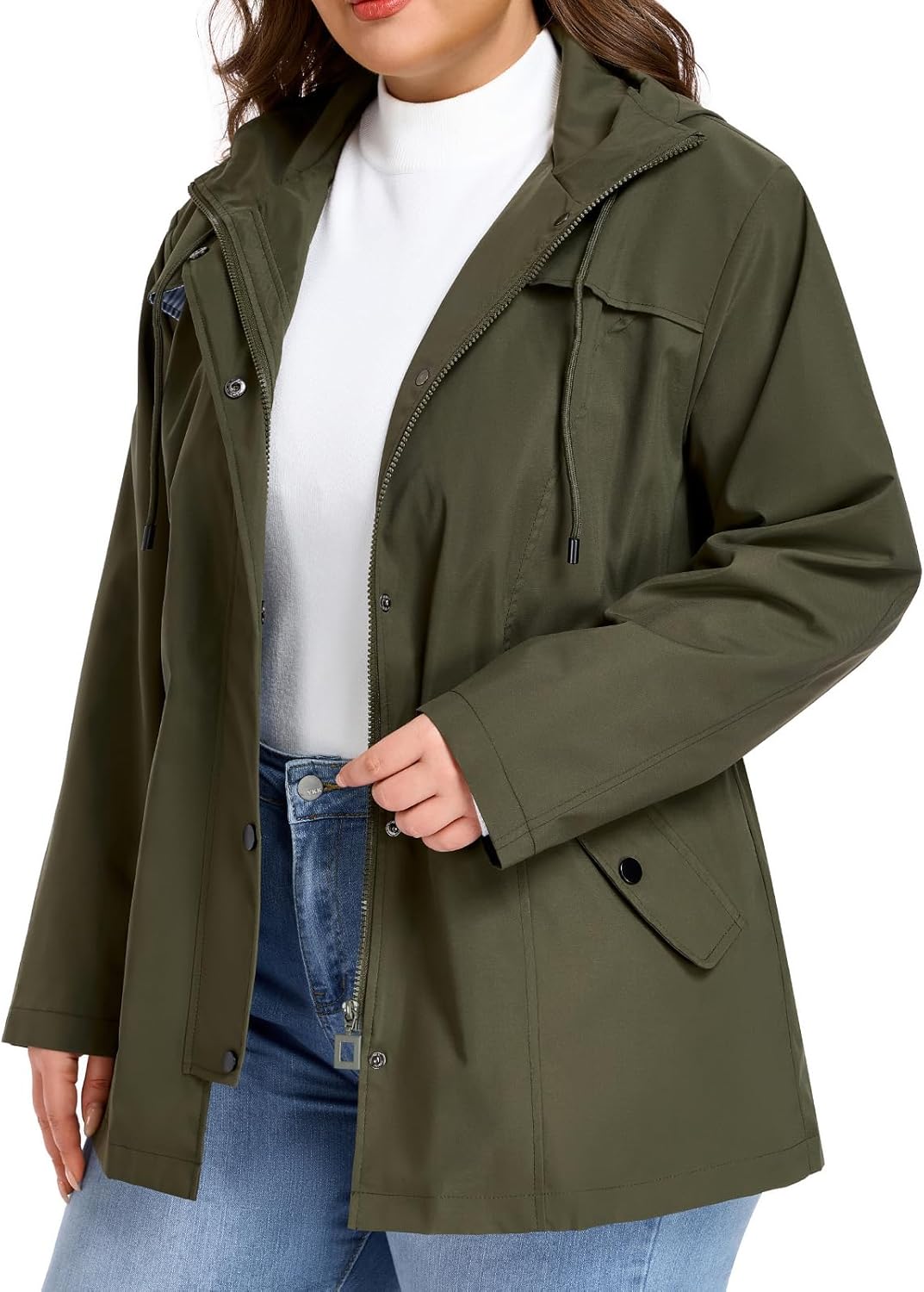 SaphiRose Women's Plus Size Rain Jacket Waterproof Rain Coat Lightweight Windbreaker Raincoats with Hood