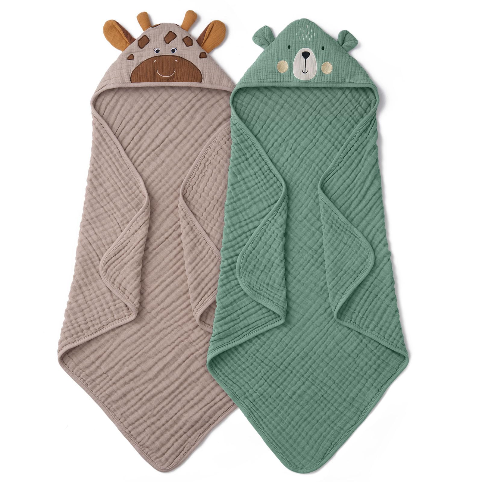 Blissful Diary Asciugamano da bagno in mussola con cappuccio per bambini, confezione da 2, morbido e assorbente, per neonati e bambini piccoli, unisex, regalo per neonati, elementi essenziali per