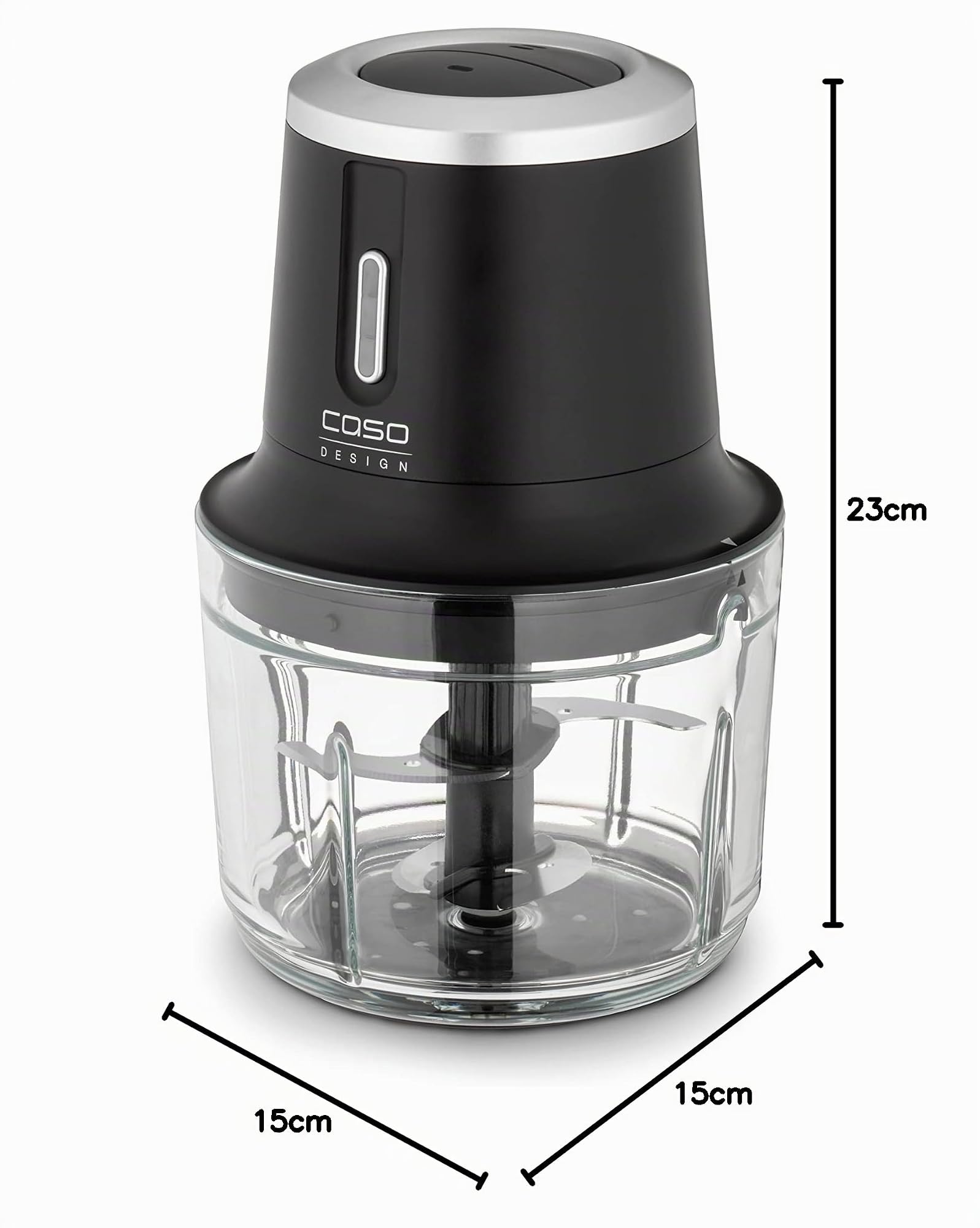 CASO Chop & Go - Tritatutto senza fili con 4 lame in acciaio inox, flessibile e pronto all'uso ovunque, fino a 60 minuti di autonomia, 2300 giri/min, accessori versatili, colore: nero