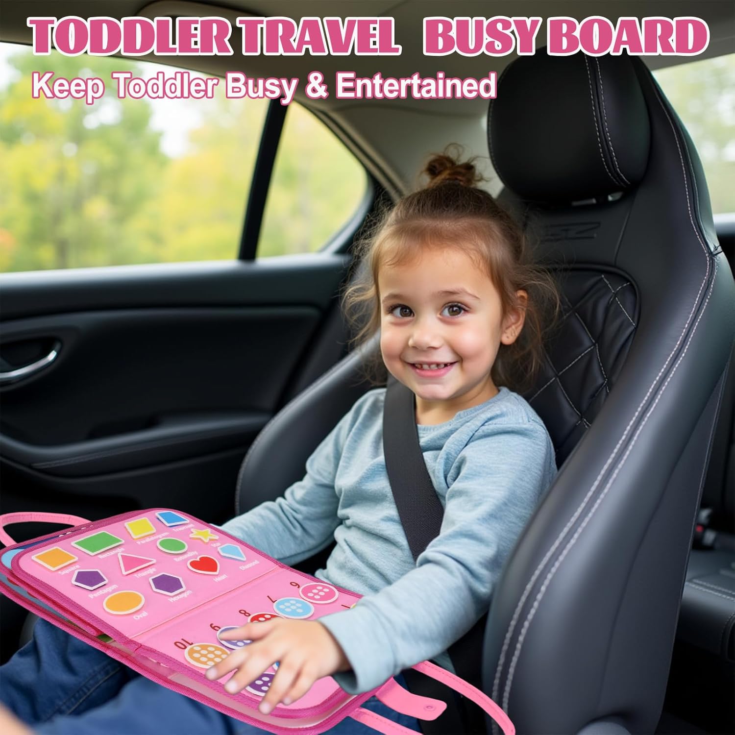 Busy Board for Toddlers, Montessori Toys for Boys Girls, Educational Learning Activity Quiet Book with Life Skills, Toddler Travel Toys Birthday Gifts (Pink) - Image 7