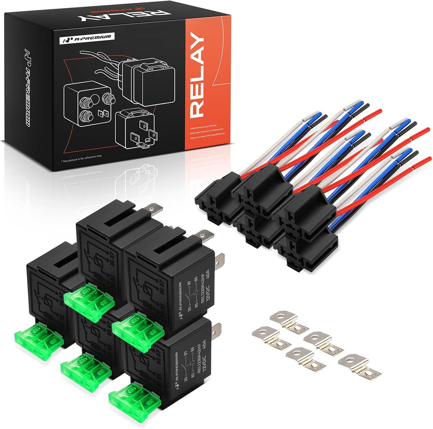 A-Premium 12V 30A 4-Pin SPST Relay with Wiring Harness Socket & Iron Bracket & Fuse Fused Compatible with Automotive Car Truck Marine Boat (5-PC Set)