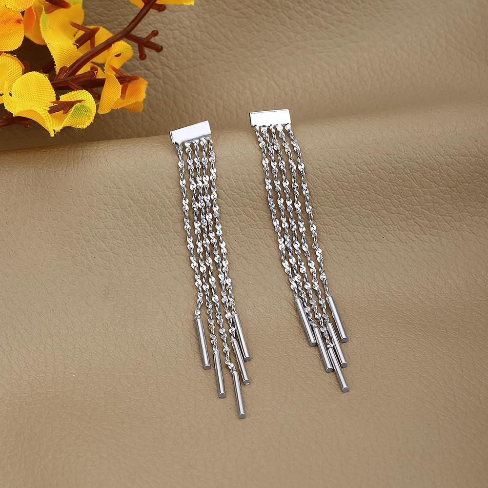 Vanbelle Sterling Silver Jewelry - Rhodium Plated with 925 Stamp - Wind Chime Tassel Earring - Elegant Beautifully Handcrafted for Women