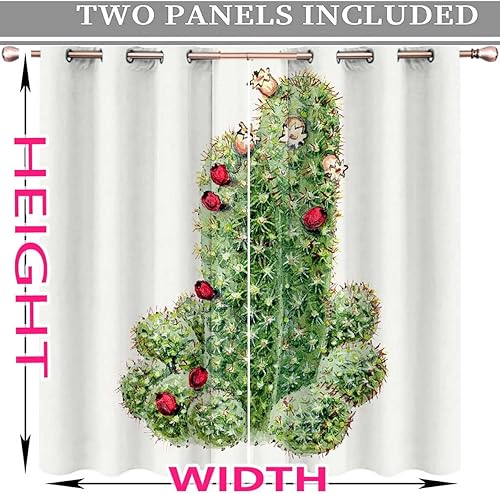 Miniatura 4 de Cortinas de cactus y flwer para sala, 2 paneles de cortinas para ventana, decoración de ventana de 63 pulgadas de ancho x 63 pulgadas de alto