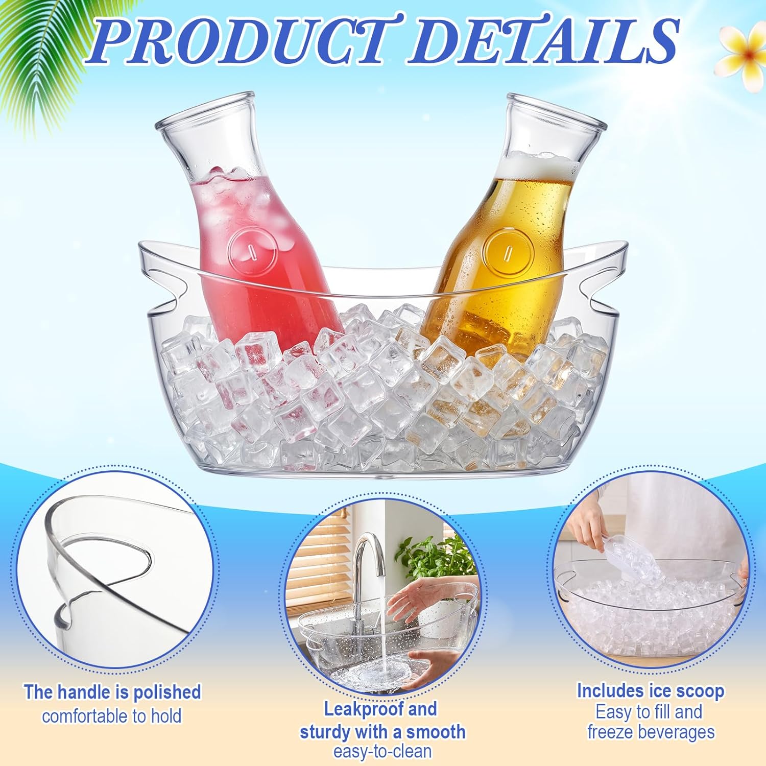 2 Sets Ice Buckets for Parties, 5.5l Clear Acrylic Ice Bucket with 2 Glass Carafe and Scoops for Champagne Beer Sparkling Wine Cocktails, Parties, Mimosa Bar Supplies