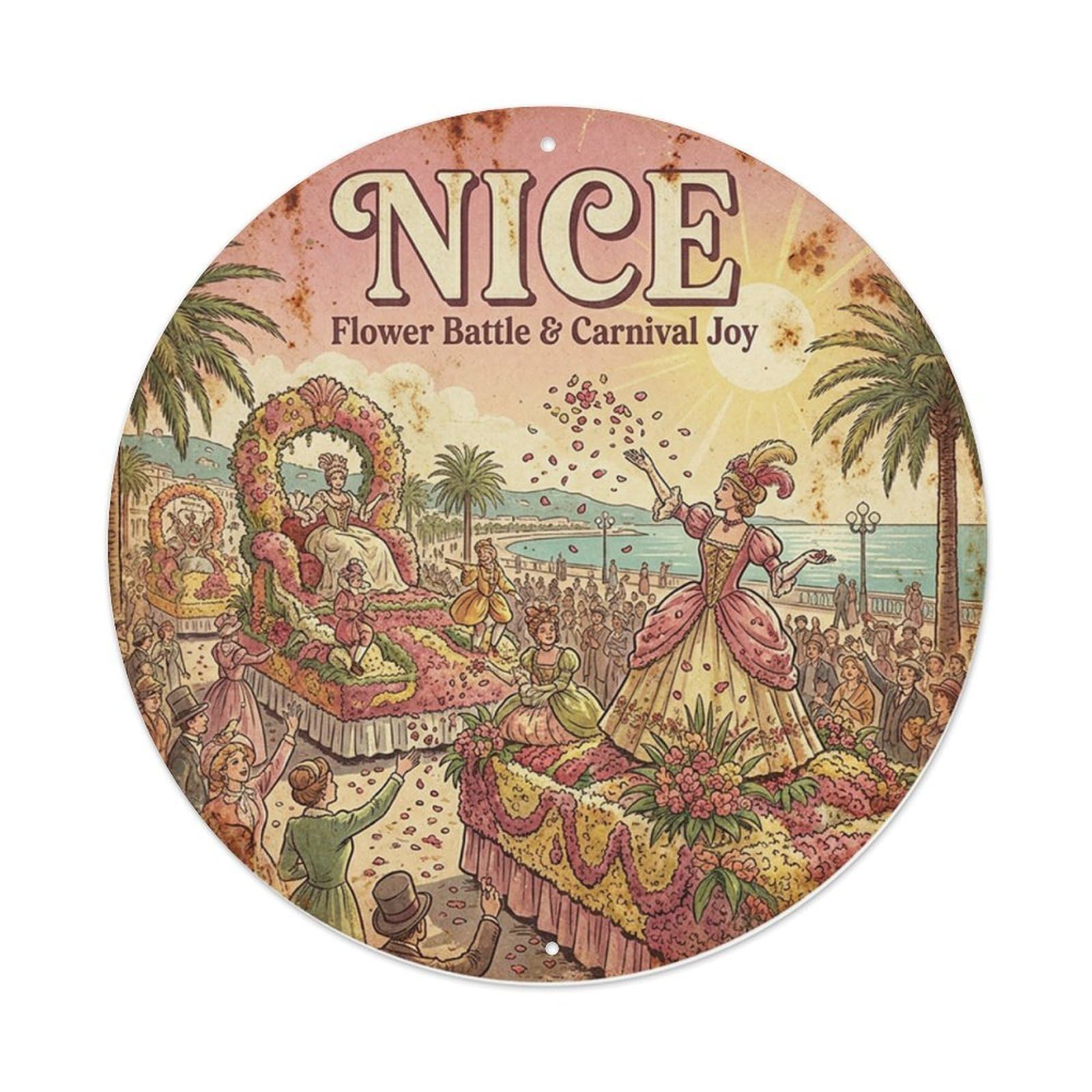 Olhnbad Style Flower Battle Carnival Joy Nice Scenic Route Travel Metal Tin Sign