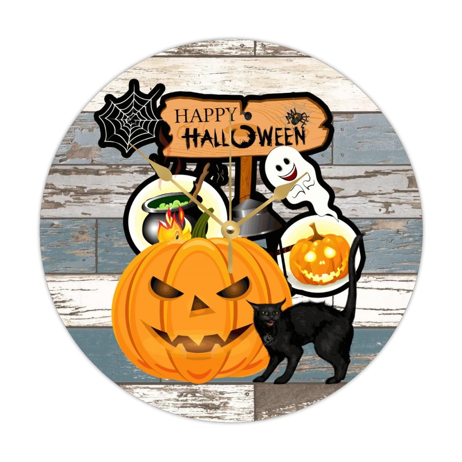 Horloge ronde en bois Halloween quartz 38cm pour chambre et maison