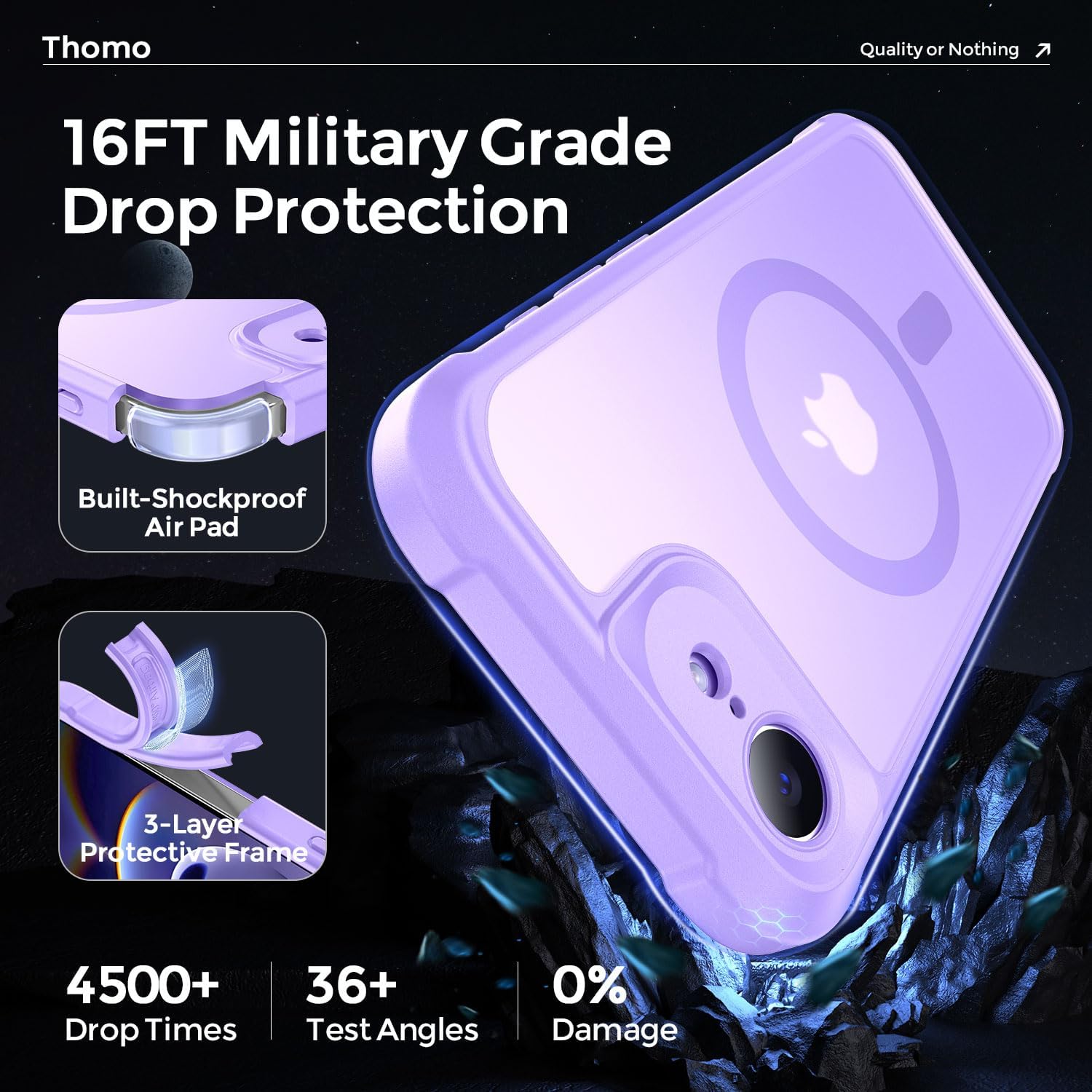 Thomo Magnetic for iPhone 16e Case, [Full Camera Protection] [Compatible with Magsafe] Military-Grade Shockproof, Anti-Fingerprint Translucent Matte Phone Case,Light Purple - Image 5