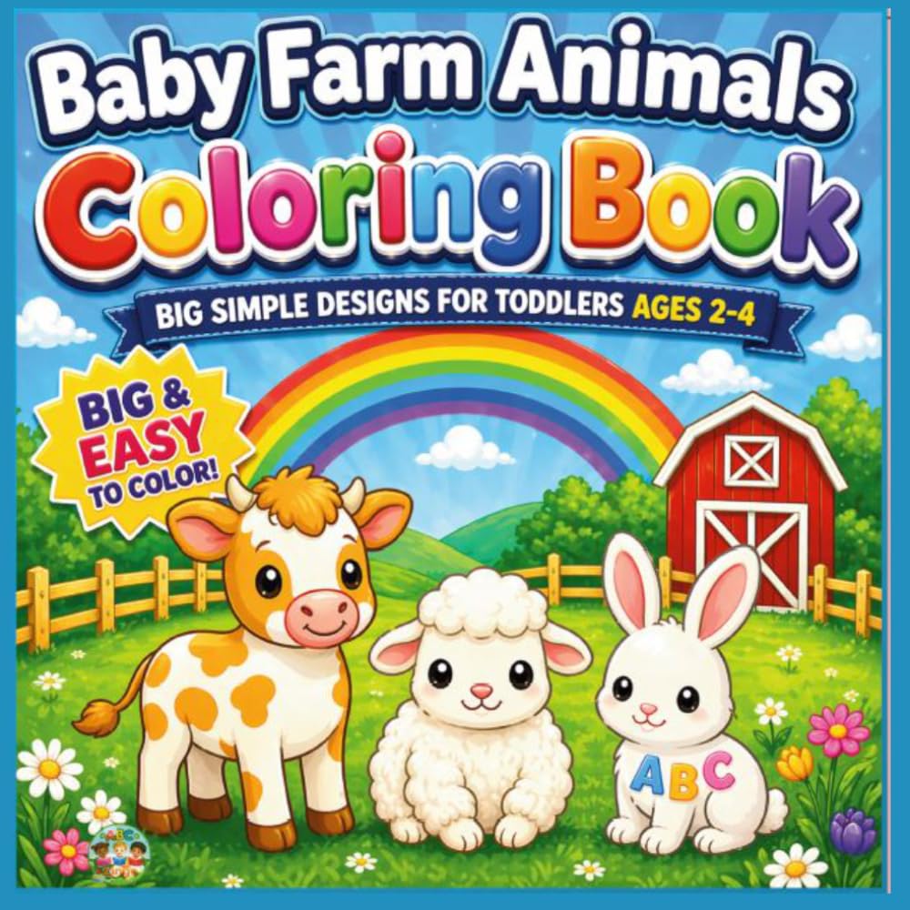Baby Farm Animals Coloring Book: Big Simple Designs for Toddlers Ages 2-4