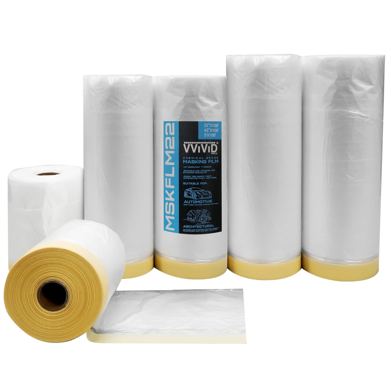 VViViD Chemical Grade Heavy-Duty Self-Adhesive Tape and Drape Masking Film Plastic Drop Cloth (12 Pack (60" x 108ft))
