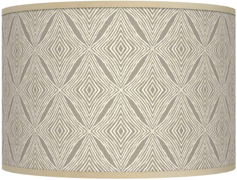 Hardback Giclee Drum Print Lamp Shade (Pre-Assembled) Moroccan Diamonds Gray Beige Medium 12" Top x 12" Bottom x 8.5" High Spider with Replacement Harp and Finial Fitting - Giclee Glow