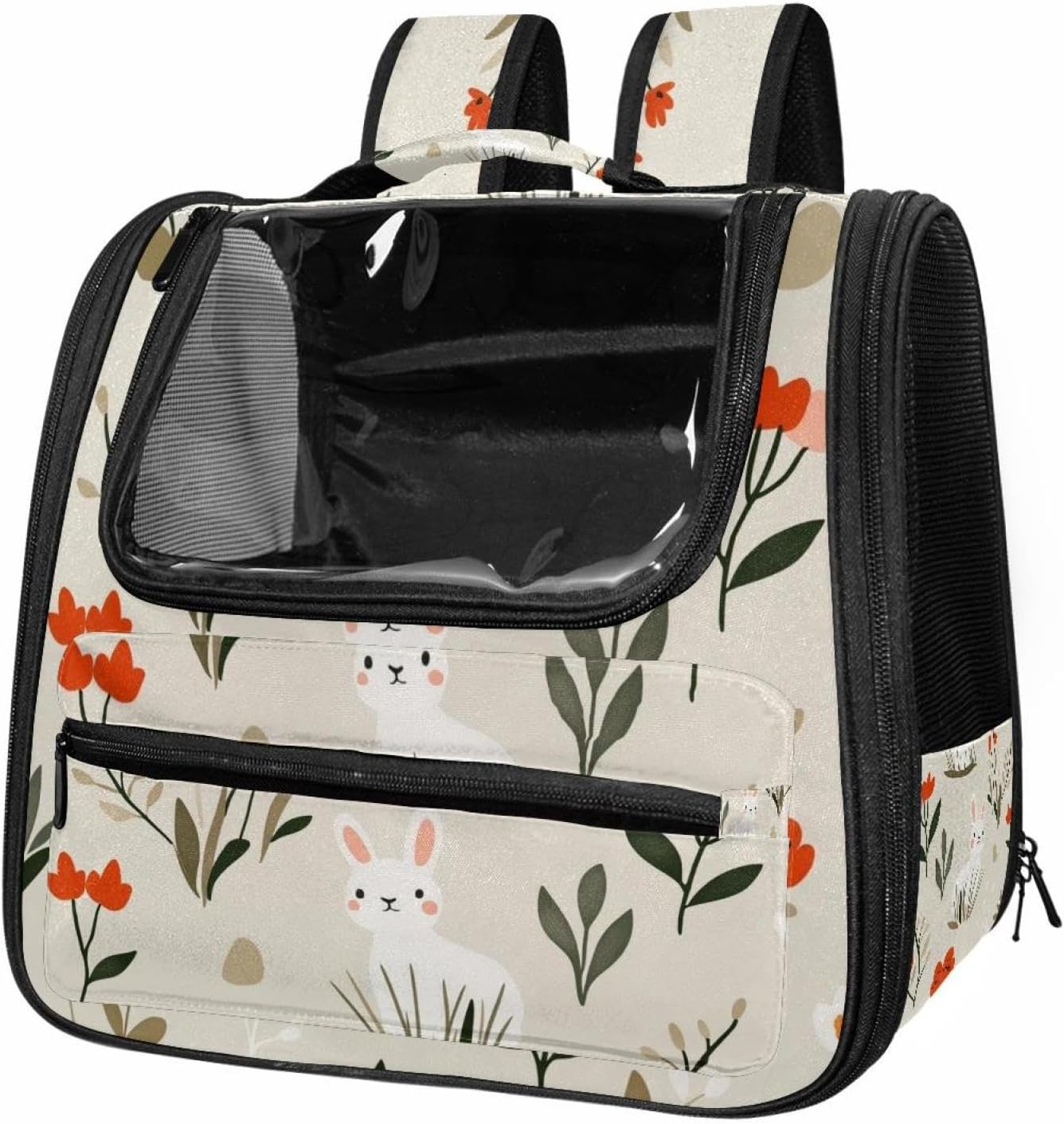 Portable Travel pet Backpack Carrier Hamster Bag Small Dog cat Carrier Breathable Hang Bag, Easter Rabbits Eggs Plants