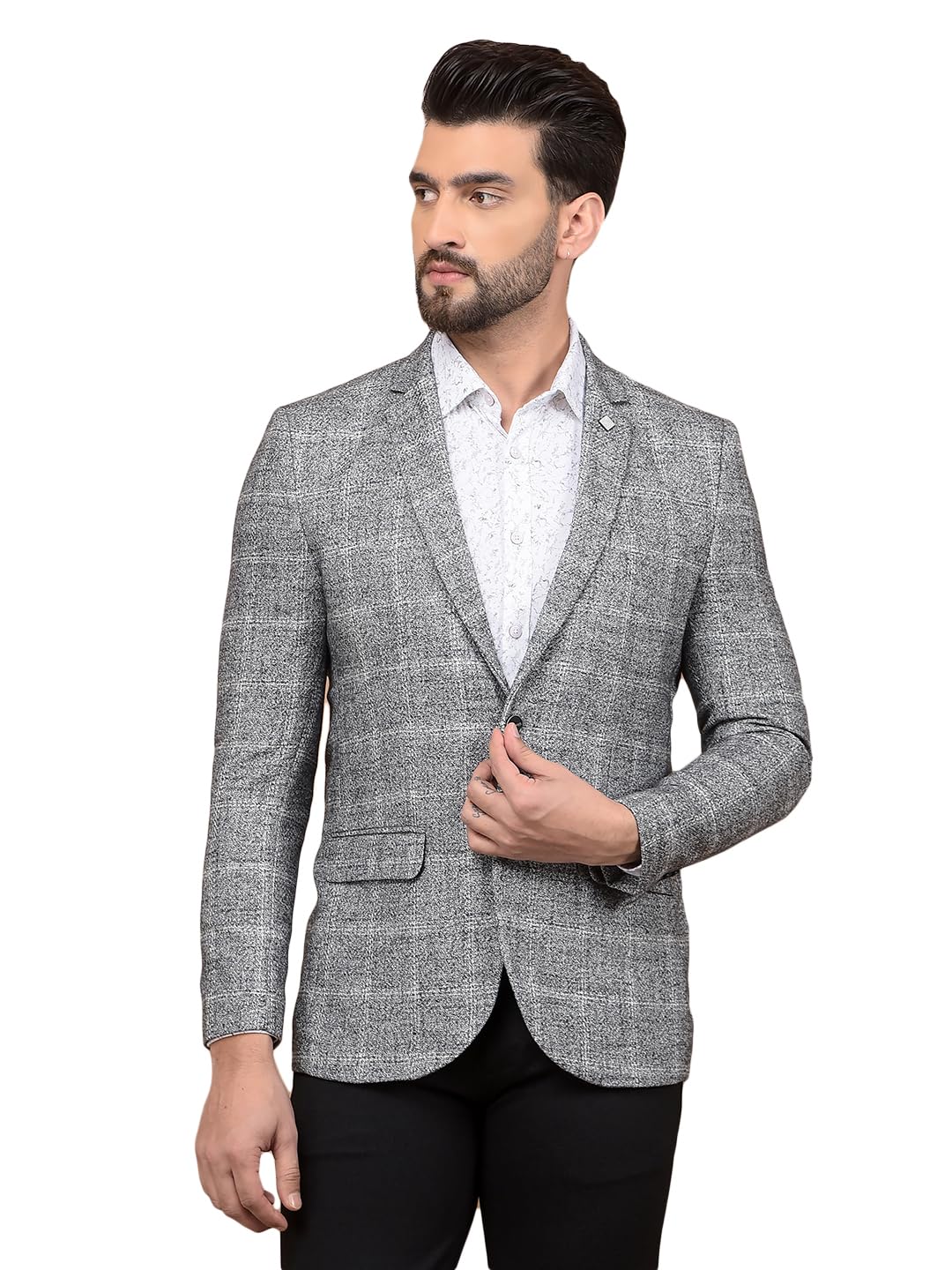 crimsoune club Men's Grey Checked Single Breasted Blazer-picture-27