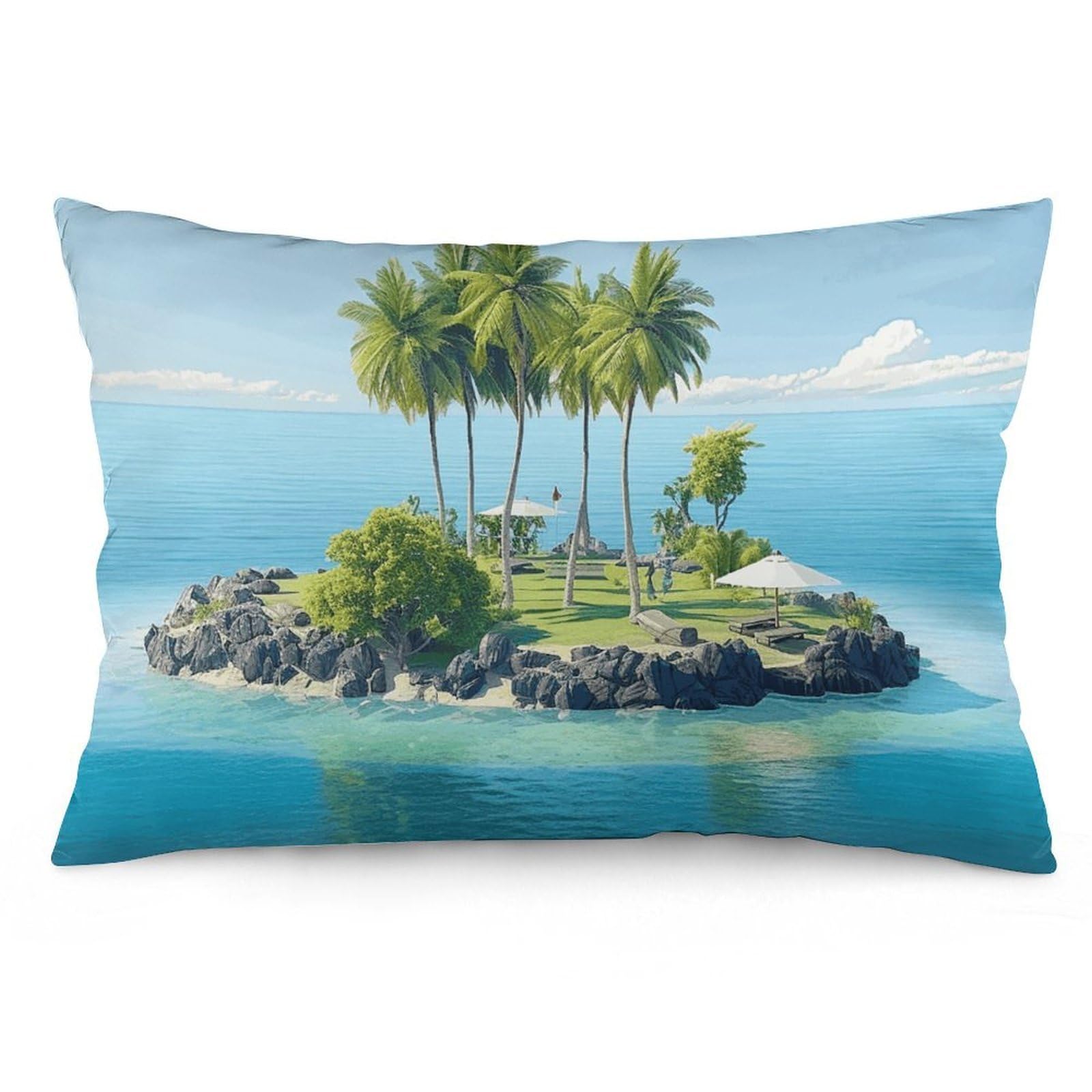 2 Pack Pillow Cases for Hair and Skin, Soft Breathable Pillow Case Covers with Hidden Zipper, Ocean Island Pillowcase 20"x30" Pillow Covers for Sleeping Gift