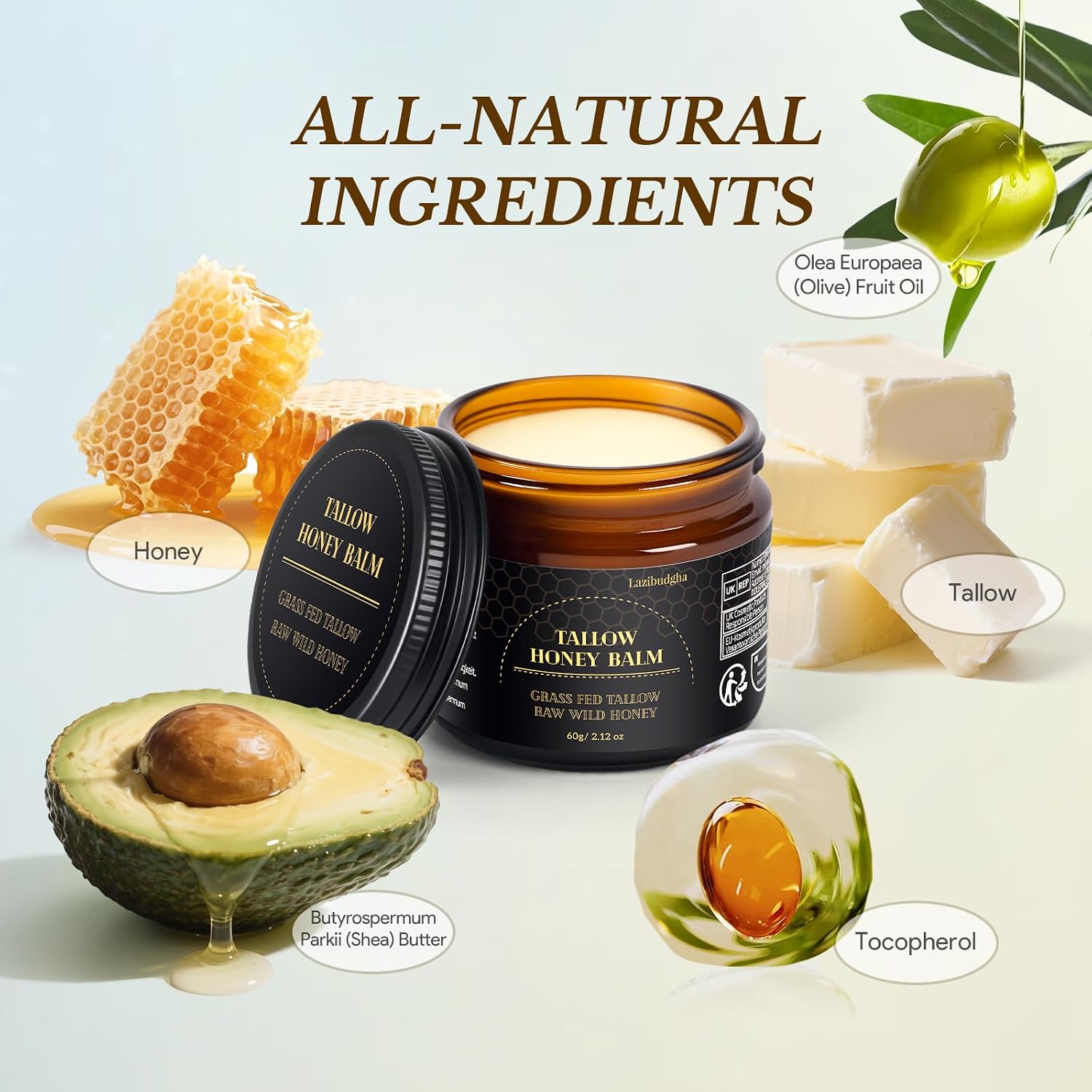 Beef Tallow for Skin, Tallow and Honey Balm for Face, Grass-Fed Tallow for Body, Deep Nourishing 2.1oz / 60g