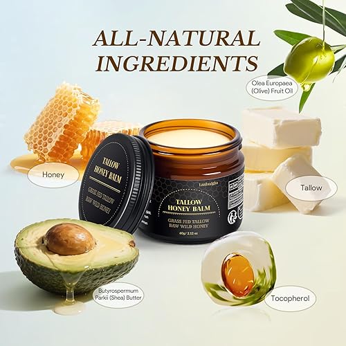 Miniatura 5 de Sargo de ternera para la piel, sebo y bálsamo de miel para la cara, sarga alimentada con pasto para el cuerpo, nutrición profunda, 2.1 oz  60 g