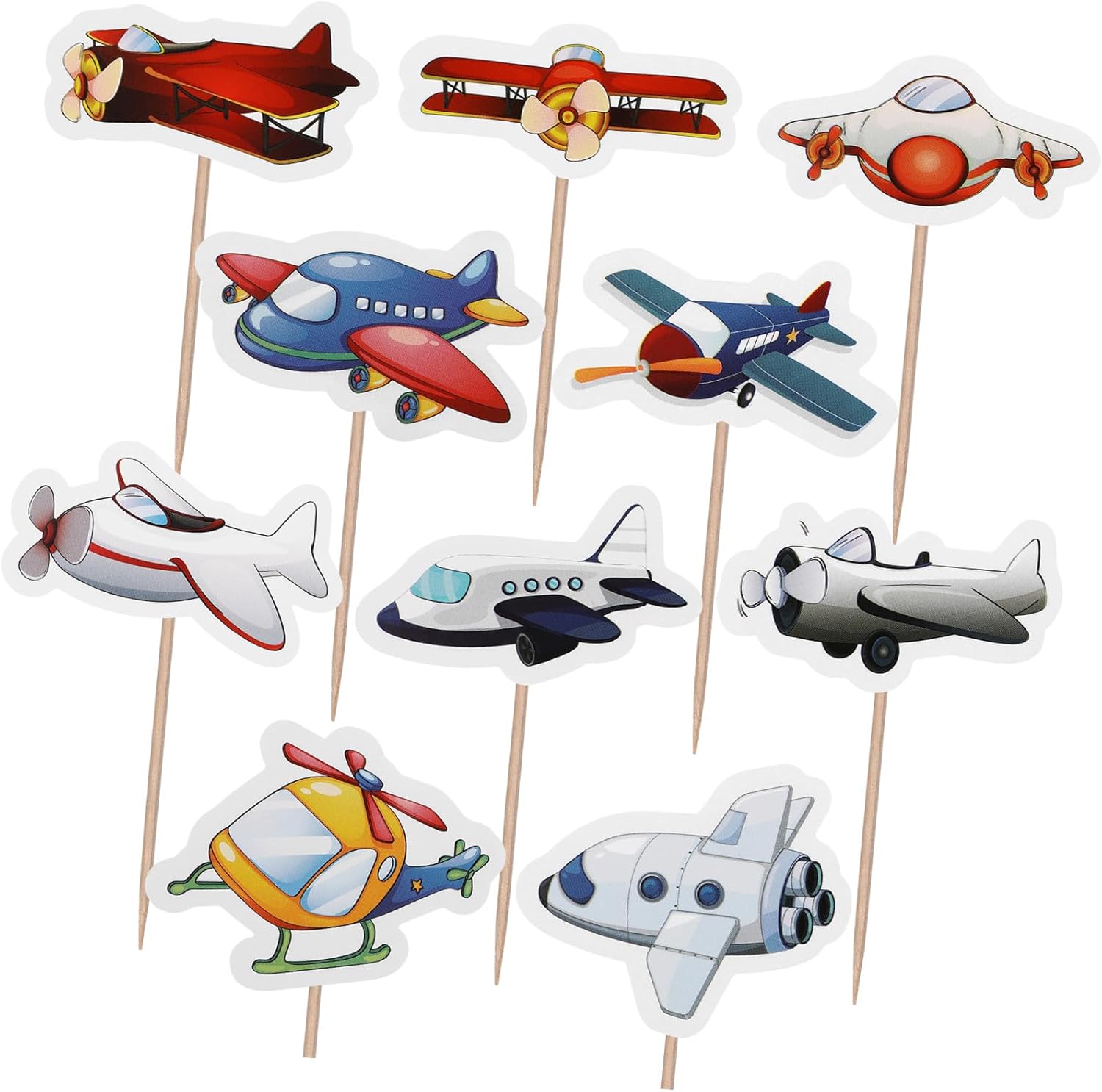Airplane Cupcake Toppers 10Pcs Aviation Plane Cupcake Picks Decoration for Baby Shower Kids Boys Birthday Plane Theme Party Decorations