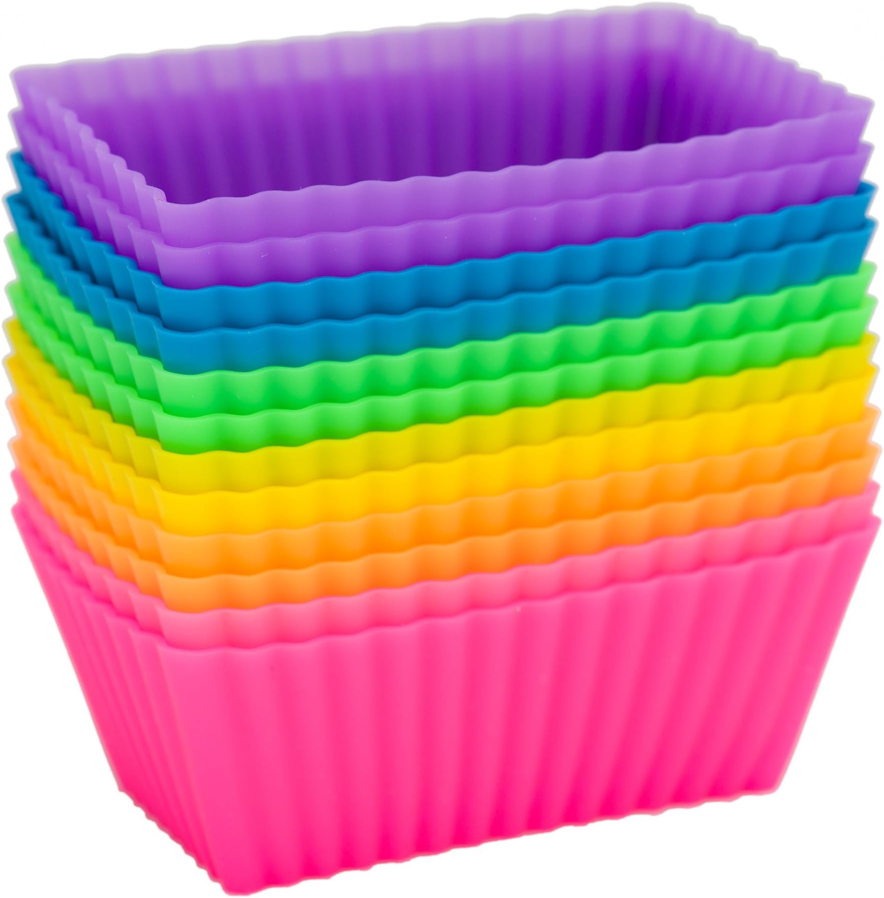 Rectangular Silicone Cupcake Liners for Baking 12-Pack Reusable Non-Stick BPA Free Muffin Liners Baking Cups Molds for Baking, Bento Box Accessories, Moldes de Silicona Para Reposteria
