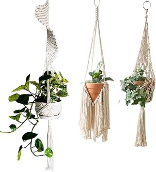 3 Pack Macrame Plant Hangers Handmade Woven Small Plant Hanging Basket Indoor Flower Pots Hanging Plant Holder for Boho Home Decor
