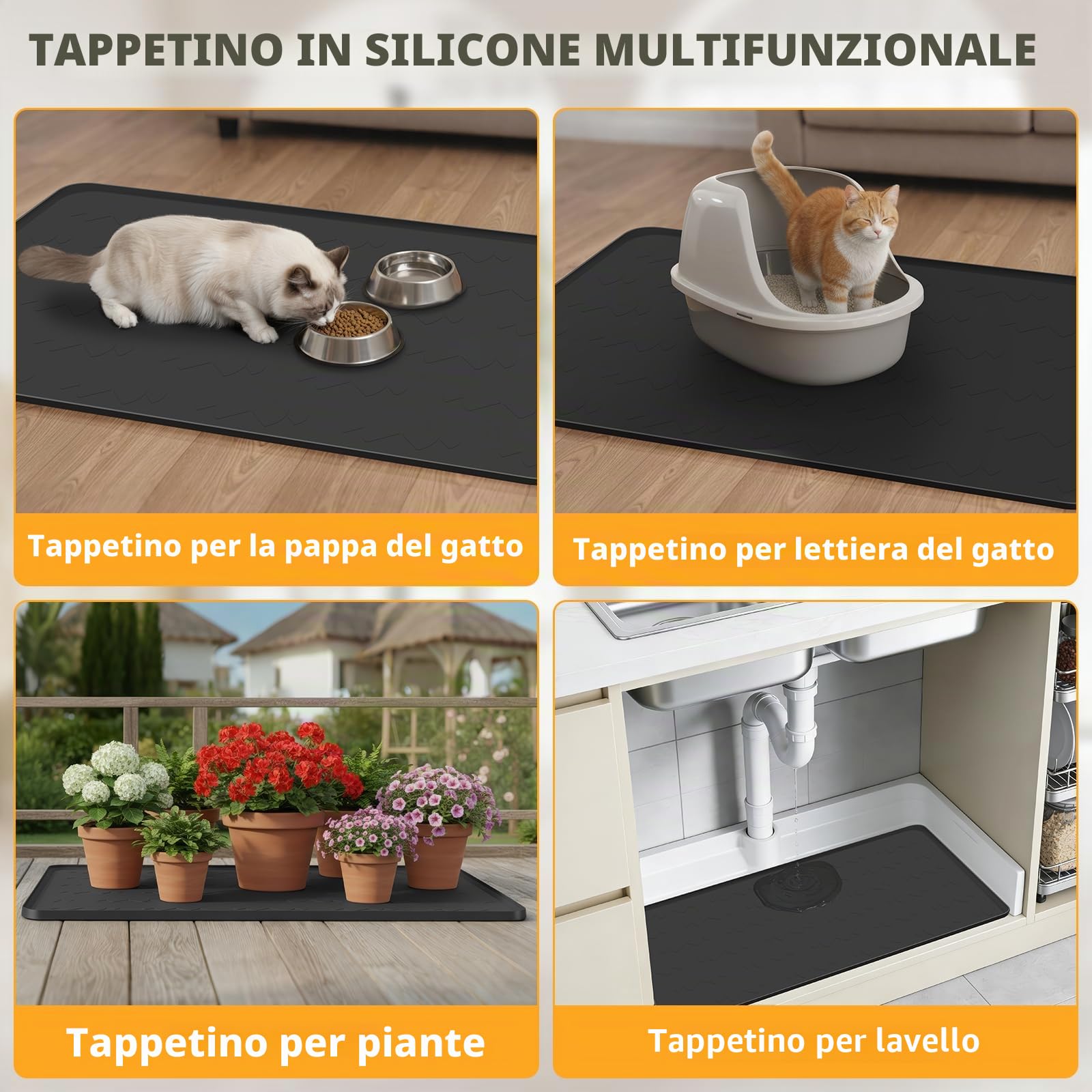 Mittimiya 86 x 56 cm Tappeto Lettiera Gatto xxl, tappetino in silicone alimentare, impermeabile, antistrappo e facile da pulire, per cassetto della lettiera, per camini con diversi gatti