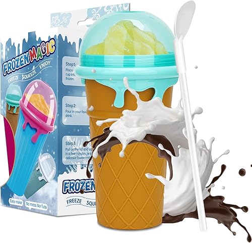 Slushie Maker - Exprimidor de tazas, 16.9fl oz DIY Quick Frozen Magic Cup Slushy con tapas y pajitas para niños y adultos, máquina de helado casera