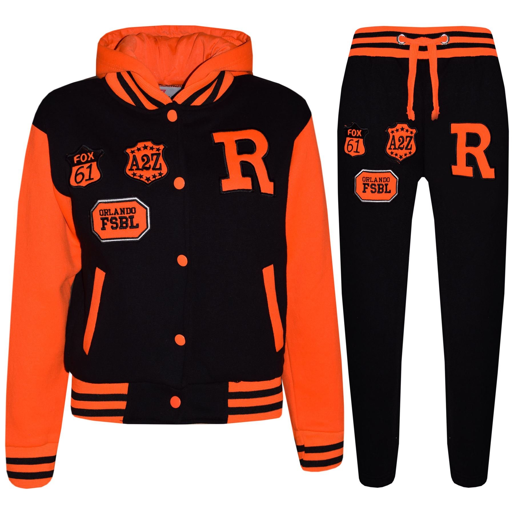 A2Z 4 Kids Unisex Girls Boys Baseball Tracksuit R Fashion FOX Hoodie With Joggers B.B Contrast Jacket Varsity Style Coat