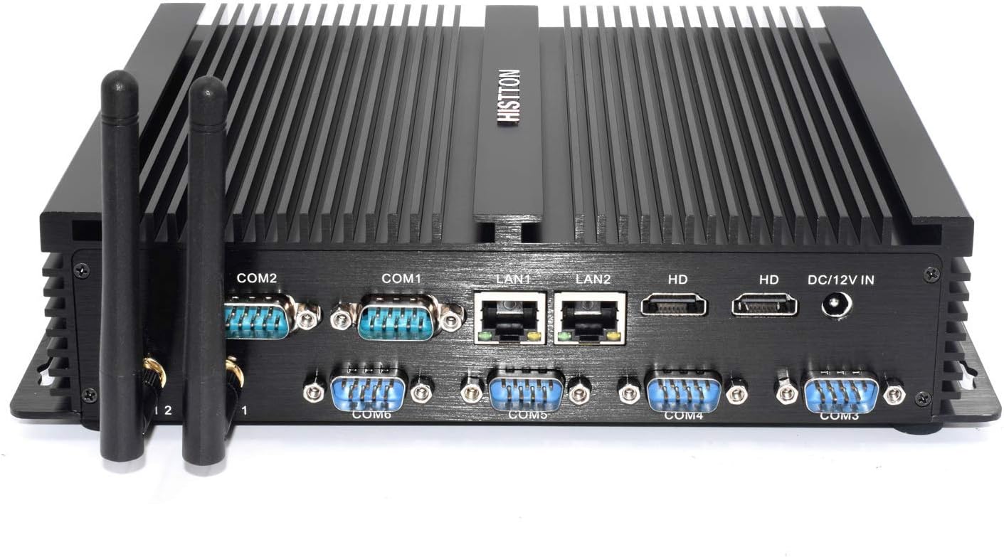 HISTTON Fanless Mini PC Desktop PC Mini Industrial Computer Intel Core i5 4200U Processor 4GB Ram 64GB SSD 6 RS232 COM 4USB 3.0/ Dual HDMI Windows 10,Support Linux Ubuntu