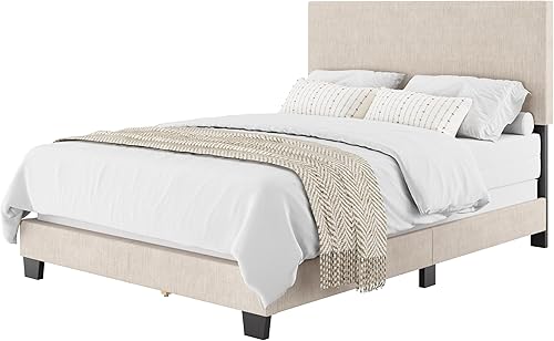 Miniatura 5 de CorLiving Cama doble tapizada con listones de madera, fácil montaje, beige
