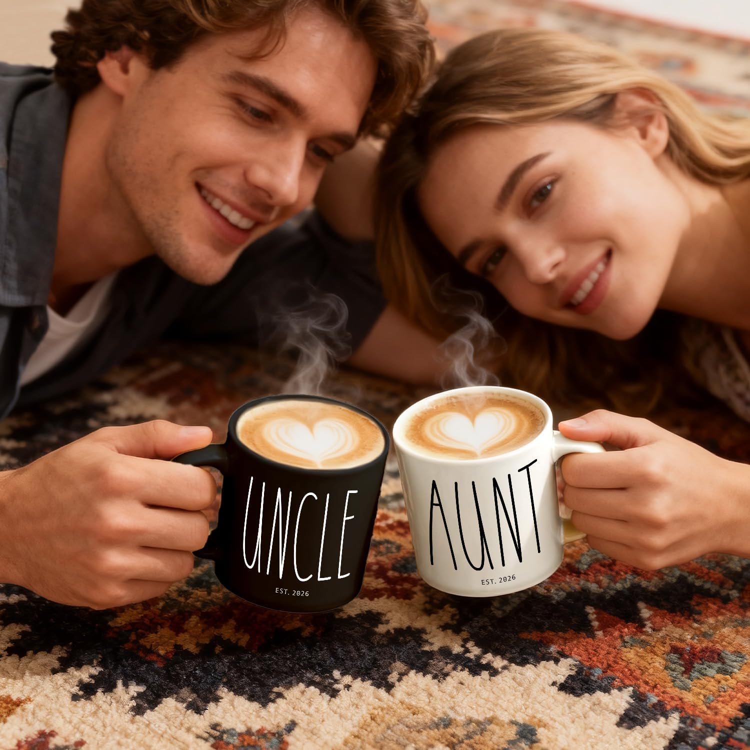 Promoted to Aunt & Uncle EST 2026 Mugs Set, First Christmas Gifts for Aunt & Uncle, Pregnancy Announcement Gifts, First Time Baby Reveal Publicity Mugs Gift 11oz (Blanc and White) - Image 5