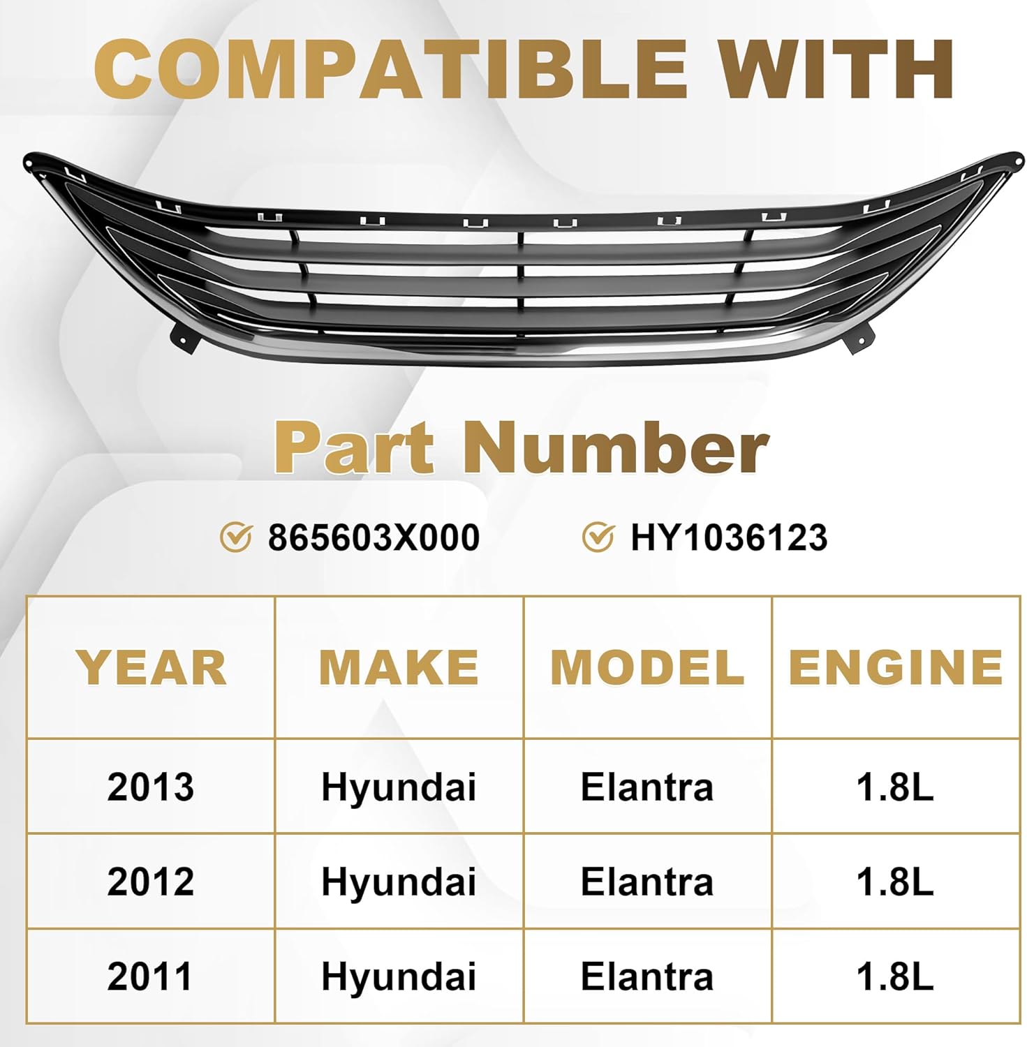 PartsFlow Front Bumper Grille Lower Grill For 2011 2012 2013 Hyundai Elantra HY1036123 865603X000