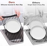 Vista 6 de MERRYBOX Roll Up Dish Drying Rack Silicone Wrapped Over The Sink Dish Drying Rack Multipurpose Foldable Sink Drying Mat Anti-Slip & Anti-Rust Dish