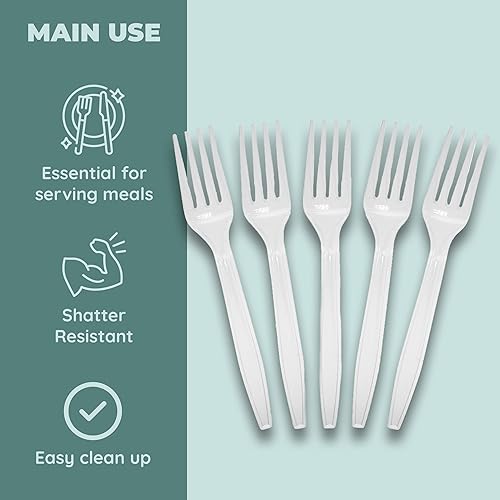 Miniatura 3 de Tenedores desechables de plástico transparente, cubiertos de plástico utensilios para fiestas, picnics, oficina, hogar y escuela, 100 unidades