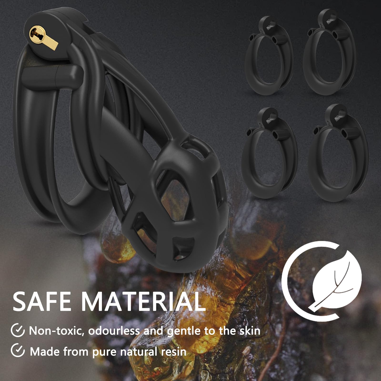 BDSMLOVE Jaula de castidad masculina Cobra 6.0, jaula para pene con 4 anillos para testículos, cinturón de castidad para hombres, juguete sexual extremo para hombres. (L)