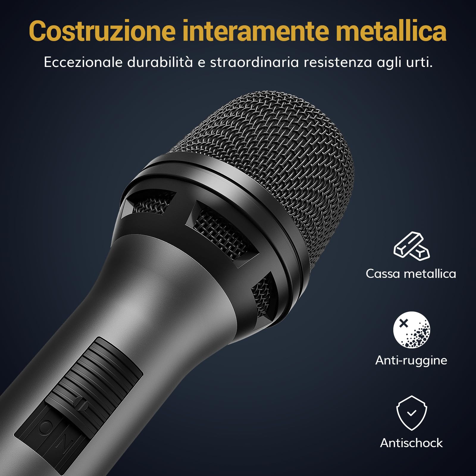 TONOR Micro Dynamique Vocal pour Le Chant, Microphone de karaoké Filaire Portable, Micro de Studio cardioïde avec XLR de 4.5M à 1/4" Câble, adapté aux Haut-parleurs/ampli/activités de Plein air D5