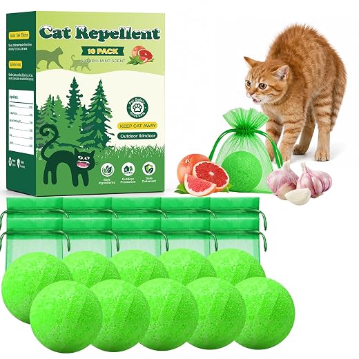 Cat Repellent Outdoor Keep Cats Away, 10 Pack Cat Deterrent Ball | Cat Repellent Balls with Natural Peppermint Oil, Keep Cats Out of Lawn, Garden, Furniture, Mulch