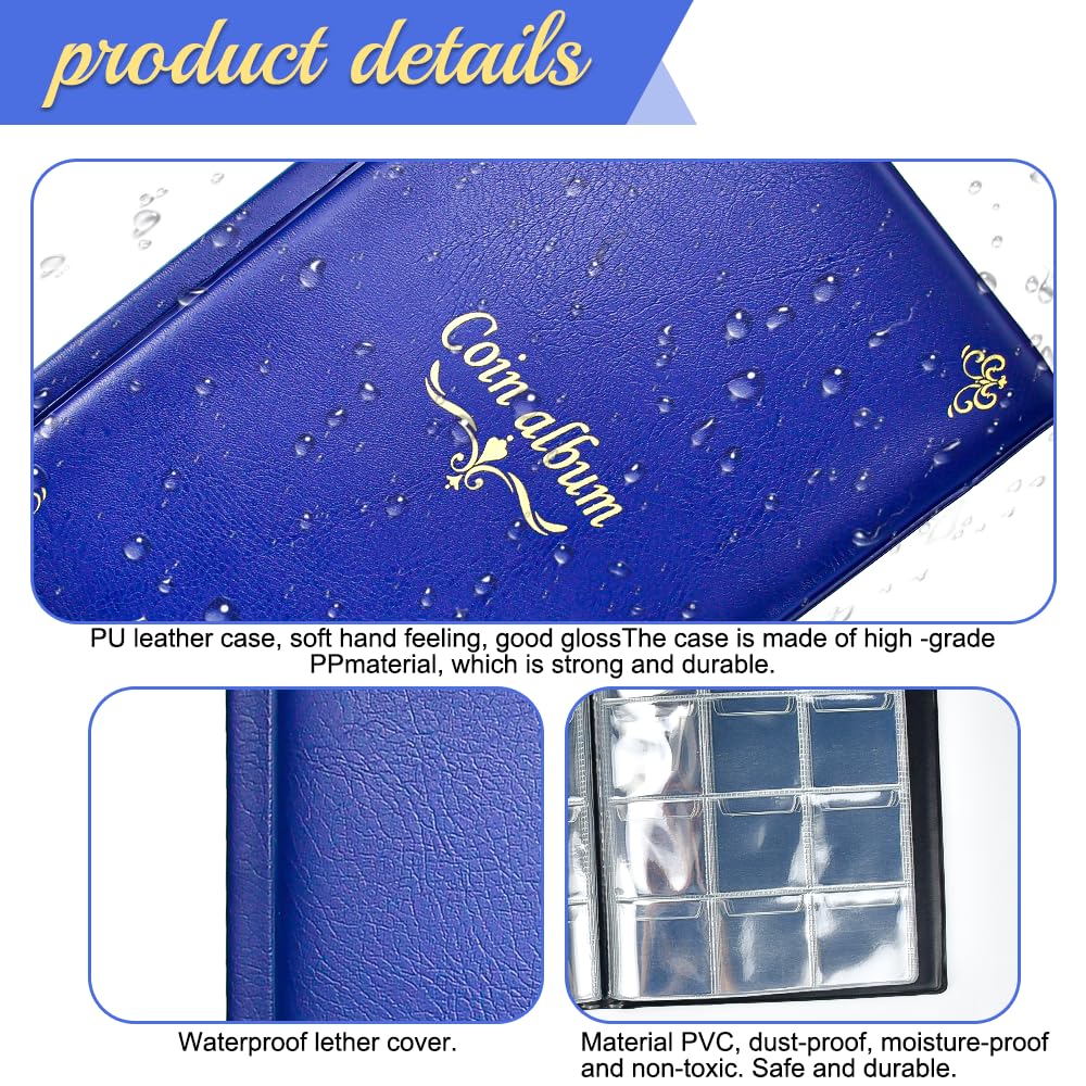 Lot De 2 Albums Pour Collection De Pièces De Monnaie - 300 Pochettes - Grilles Transparentes 4.5x4.2cm - Couleurs Assorties - 11