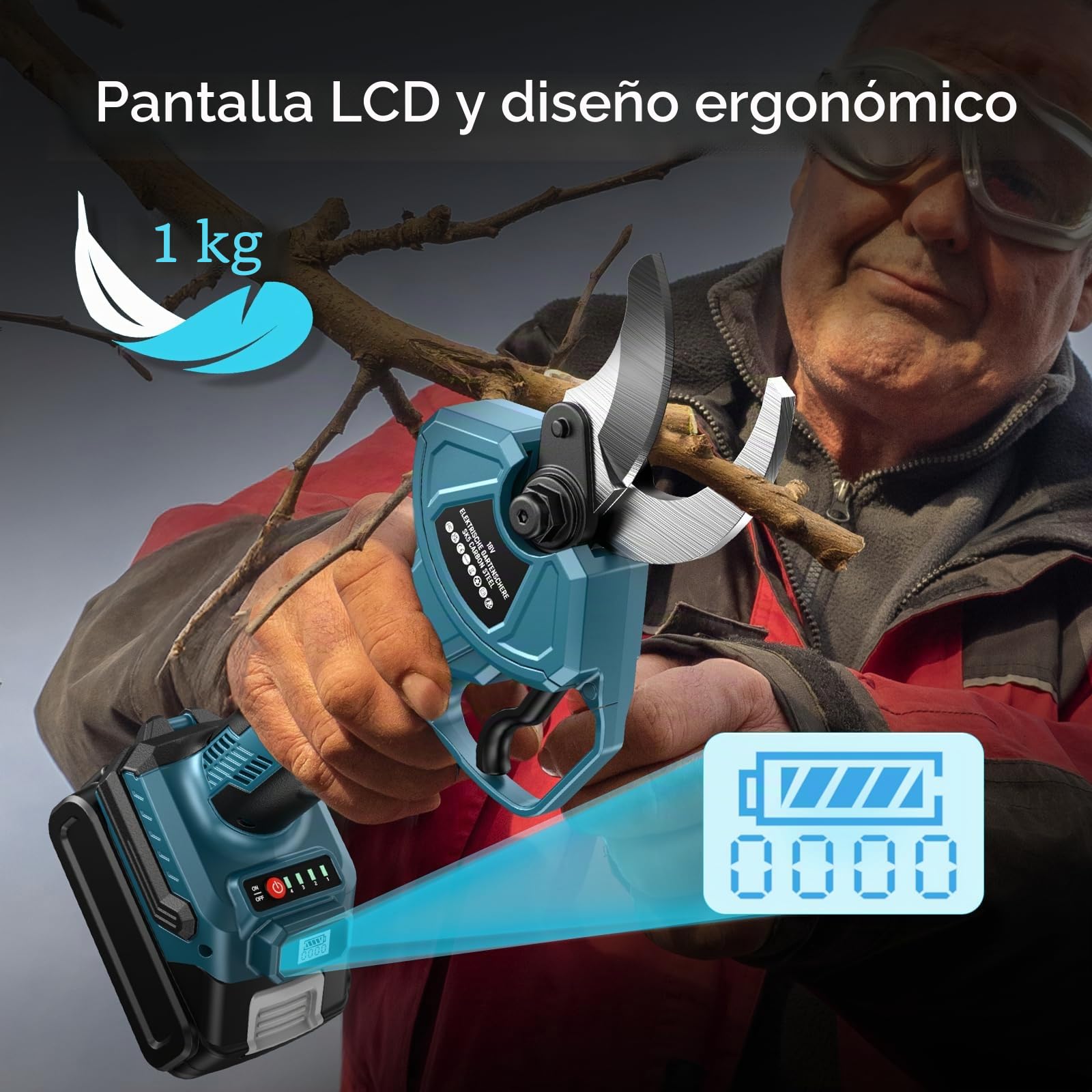 Tijeras de podar eléctricas de 18 V, apertura máxima de 60 mm, compatible con Makita BL-18V, motor sin escobillas, pantalla LCD, para podar árboles (sin batería, sin cargador)