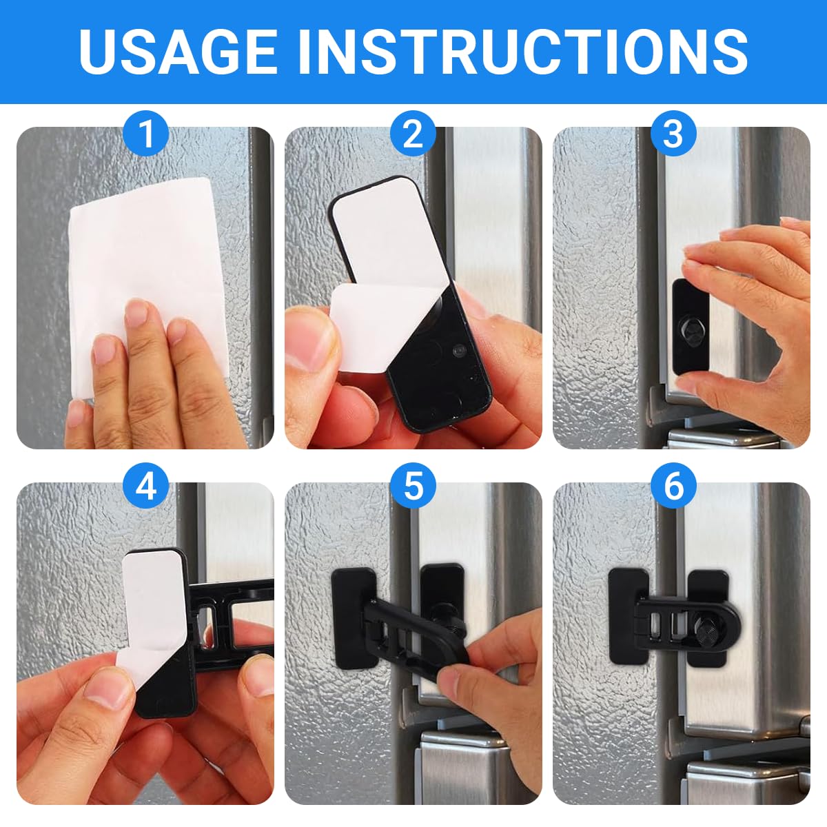 Serrure de Porte de Réfrigérateur de Sécurité Enfant, Lot de 4 Verrous ABS Noirs avec Rotation 90°, Protection Bébé pour Frigo, Tiroirs et Armoires