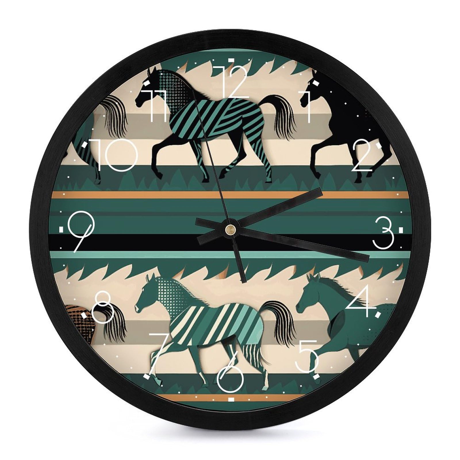 Horloge silencieuse sans tic-tac à rayures de cheval pour chambre