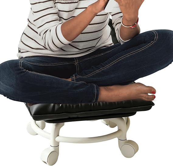 Low Rolling Stool with Backrest Heavy Duty PU Leather Thick Cushion Padded