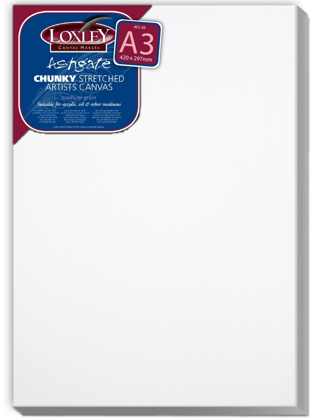 Loxley A3 size Deep 36 mm Edge Ashgate Chunky Stretched Artists Canvas, White