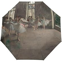 Joisal Edgar Degas Prints Ballet Dancers Automatic Lightweight Compact Umbrella Folding Custom Trendy Umbrella for Women Men Adults