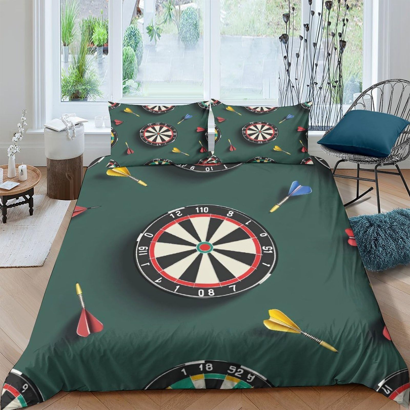 GPLZQXKJNH 3D Printed Dartboard Game Duvet Cover Microfiber Soft Breathable Sports Darts Bedding Set with 2 Pillowcases for Bedroom Decor Single（135x200cm）