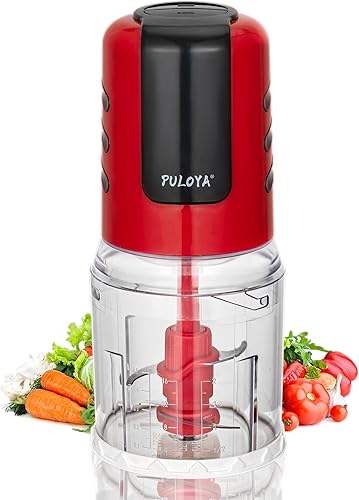 PULOYA Mini procesador de alimentos para picar, picar y puré de verduras y carne, picadora eléctrica de alimentos de 2 velocidades, 400 vatios, 4