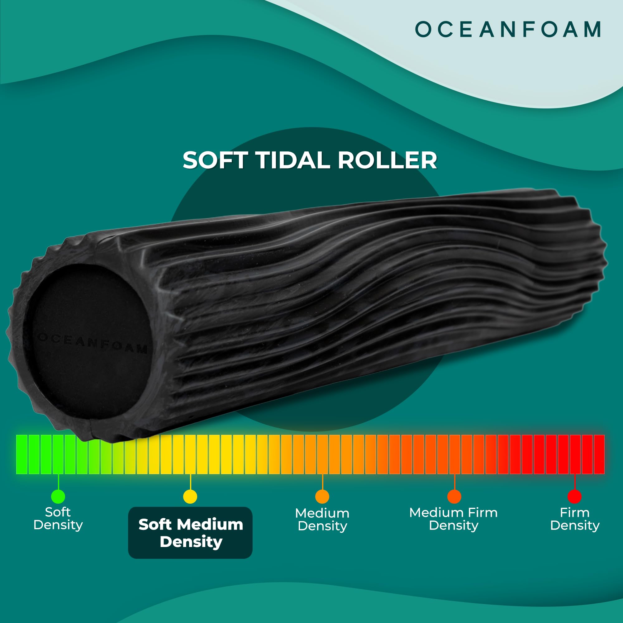 Oceanfoam Weicher Gezeitenroller (Schwarz & Anthrazit marmoriert) – Schaumstoffrolle mit niedriger Dichte für Physiotherapie, Rückenschmerzen, Übung und Dehnung – Wellenstruktur – Yoga & Wellness