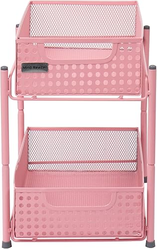 Miniatura 6 de Mind Reader Gabinete, organizador de cestas de almacenamiento de malla, hogar, oficina, cocina, baño, tamaño único, color rosa, 2 niveles