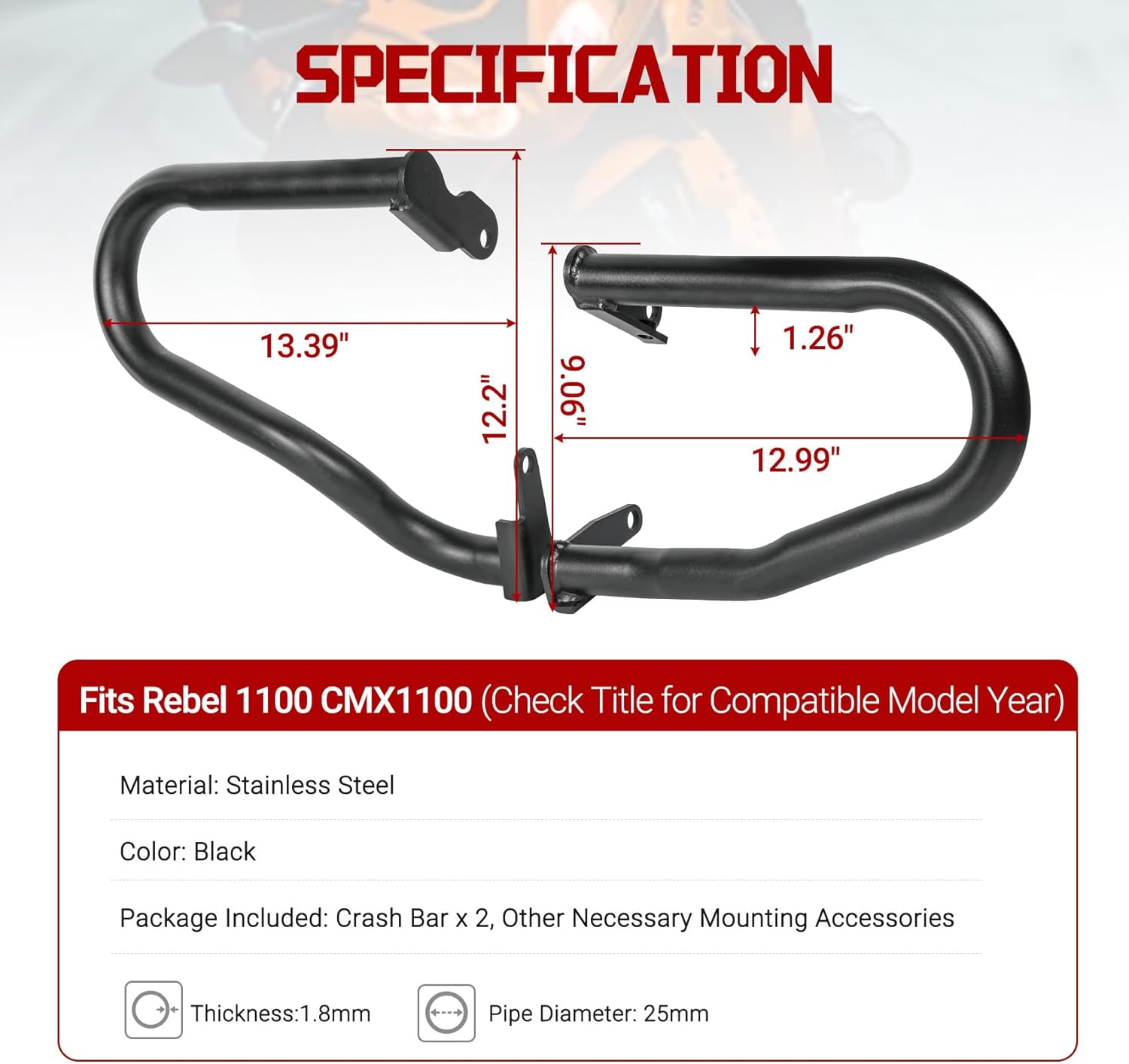 Motorcycle Engine Guard Crash Bar Stainless Steel Fit for Rebel 1100 CMX1100 2021 2022 2023 2024 2025 2026 Highway Bar Bumper Side Protection