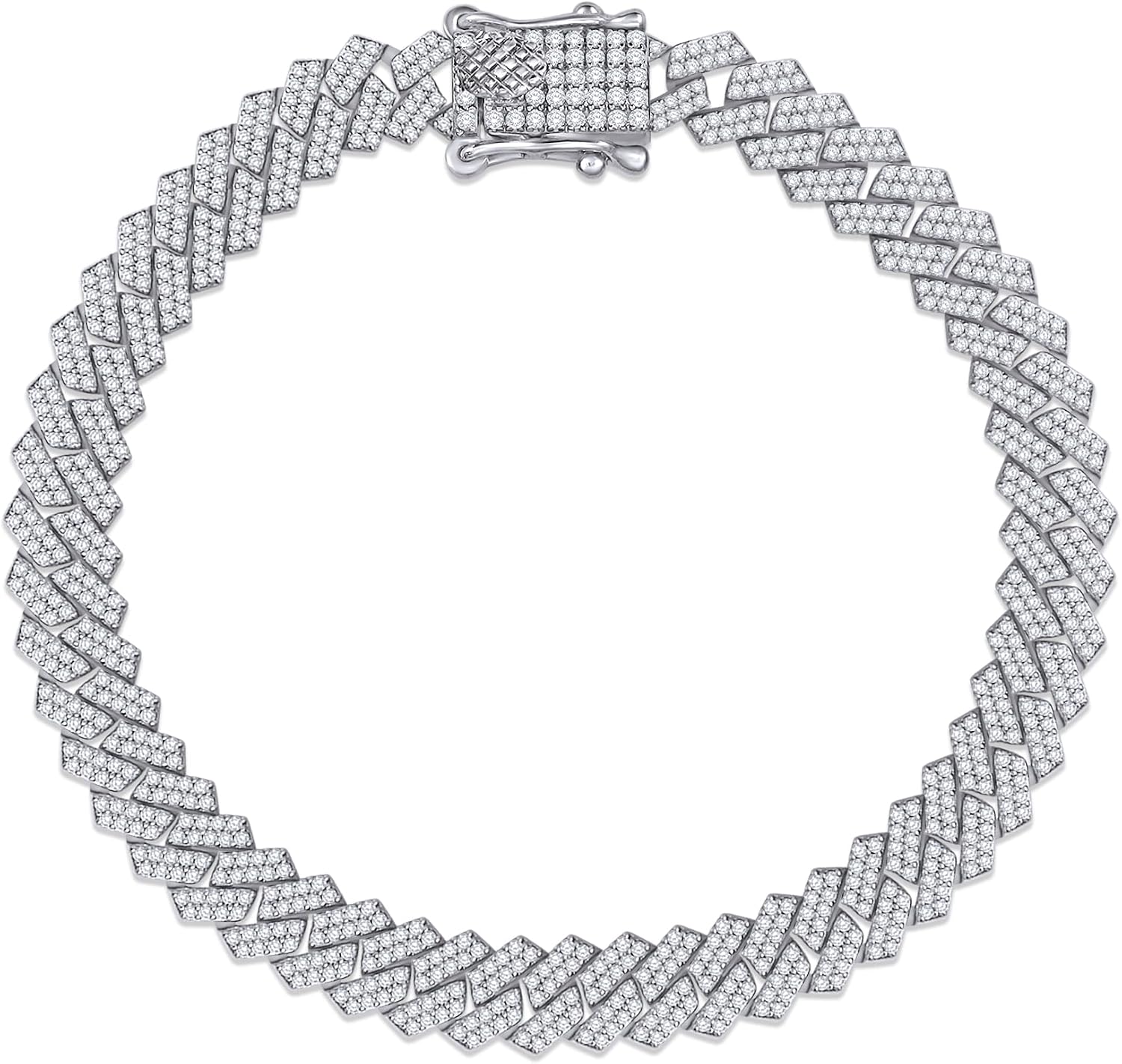 SAVEARTH DIAMONDS Moissanite Bracelet for Men, 6MM Round Cut Lab Created Moissanite Double Row Diamond Cuban Link Bracelet In 14K Gold Plated 925 Sterling Silver 7-8 Inch