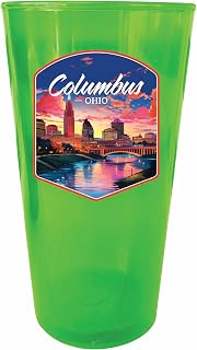 R and R Imports Columbus Ohio Sunset Cityscape Design Souvenir Plastic 16 oz pint Green Single