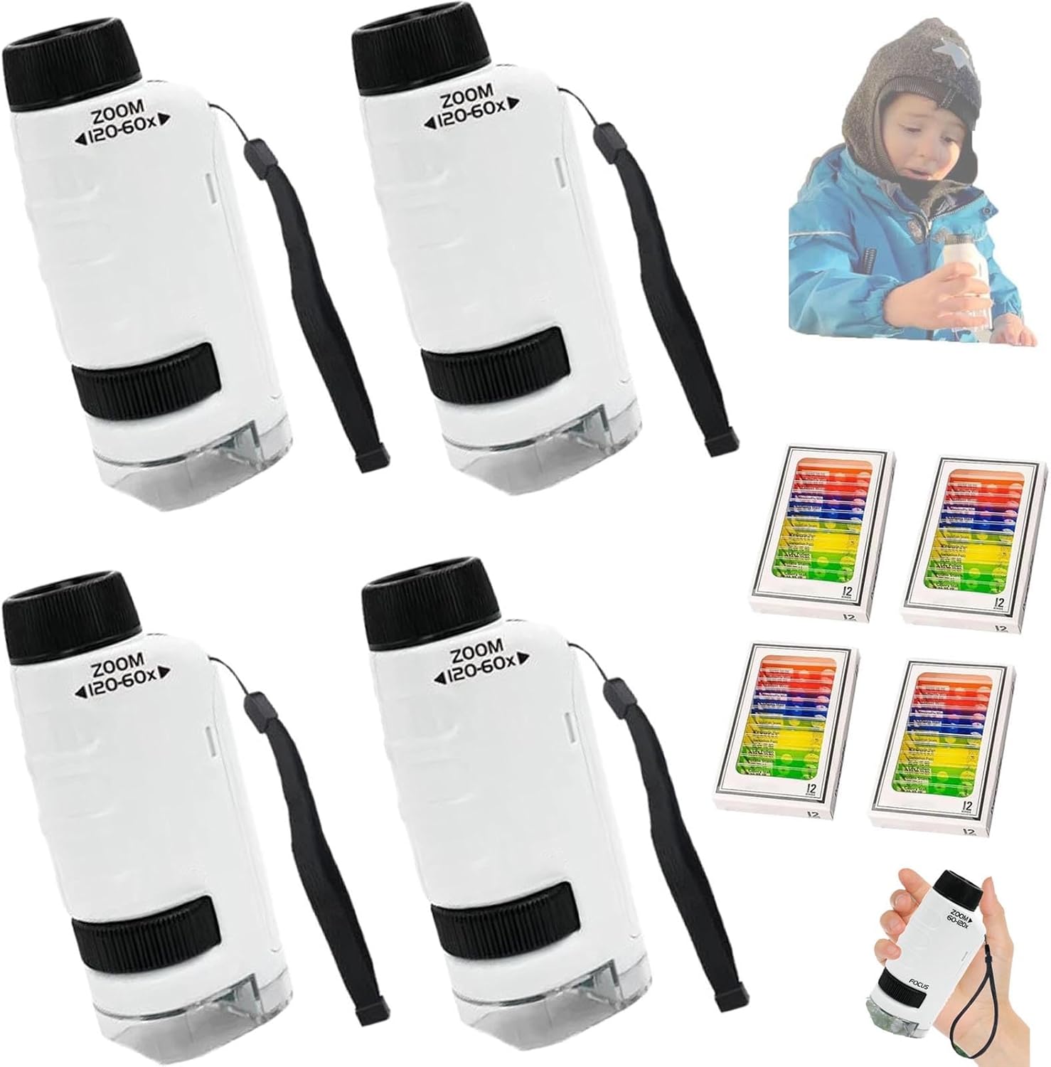 Minilabsters Miniscope Kids, Mini Labsters Portable Microscope,Pocket Microscope for Kids,Mini labsters Portable Microscope for Kids，Led Lighted Pocket Microscope for Experiment (4PCS)